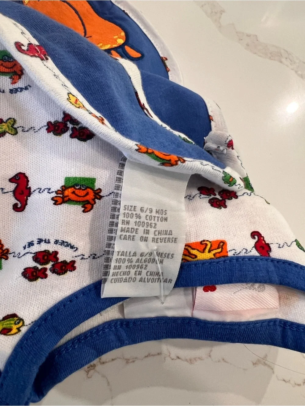 Vintage Blue & White Crab Bib and Short-Sleeve Pajama Set - Kids